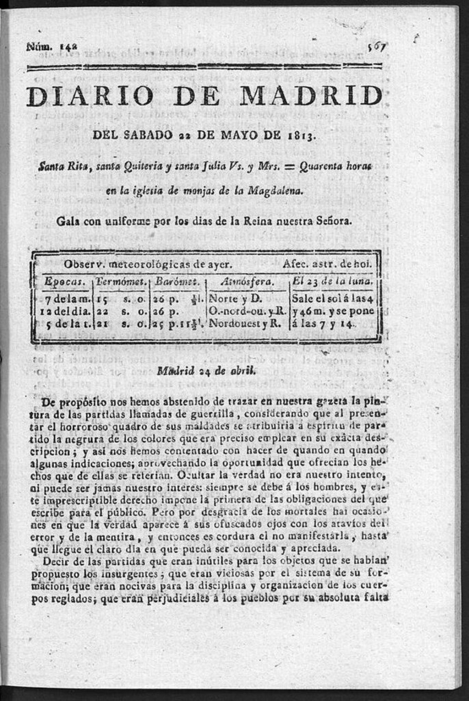Miniatura de Diario de Madrid del Sábado 22 de Mayo de 1813