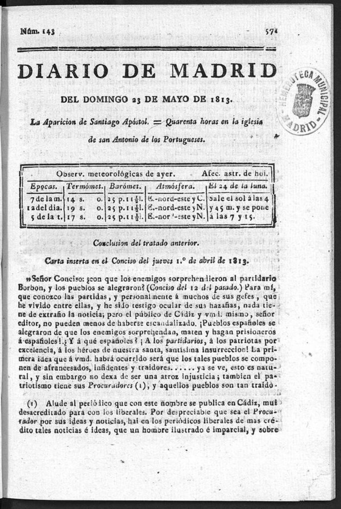 Miniatura de Diario de Madrid del Domingo 23 de Mayo de 1813