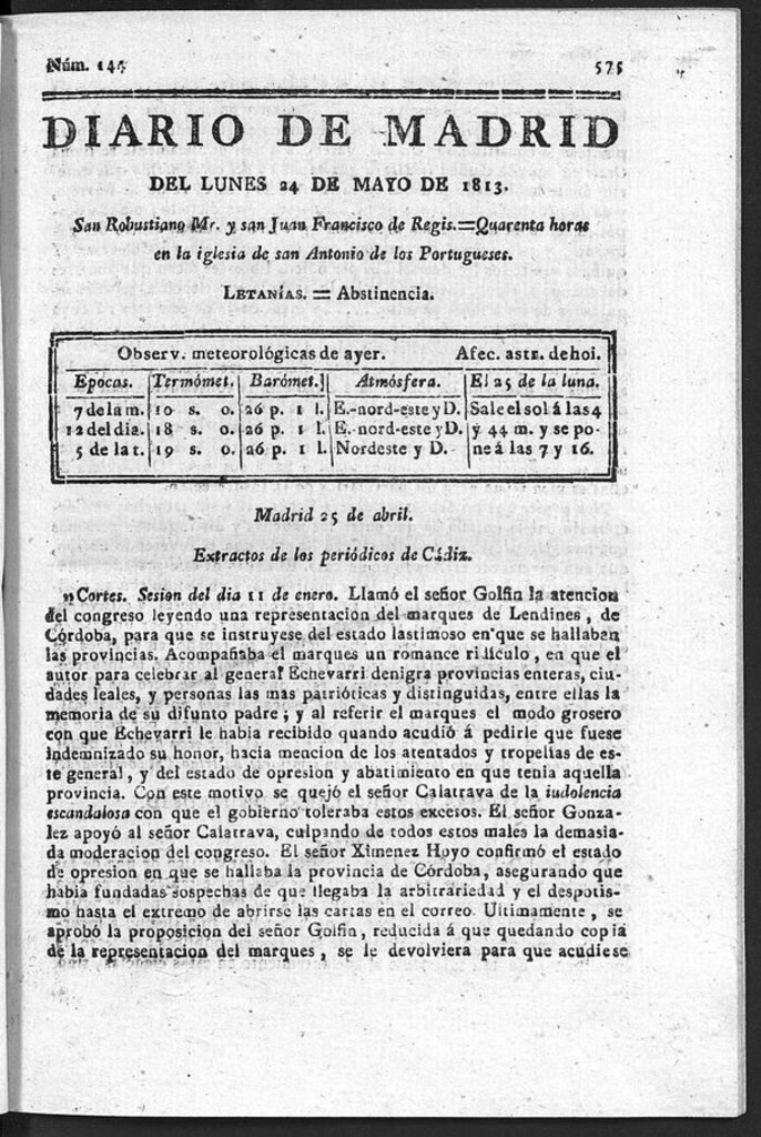 Miniatura de Diario de Madrid del Lunes 24 de Mayo de 1813