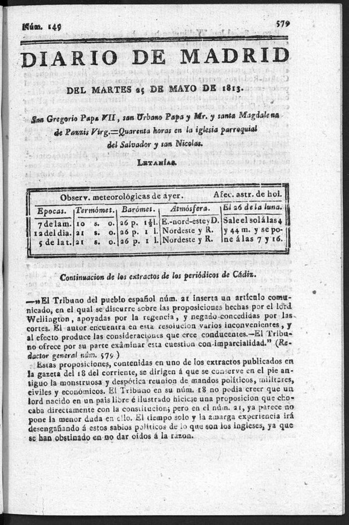 Miniatura de Diario de Madrid del Martes 25 de Mayo de 1813