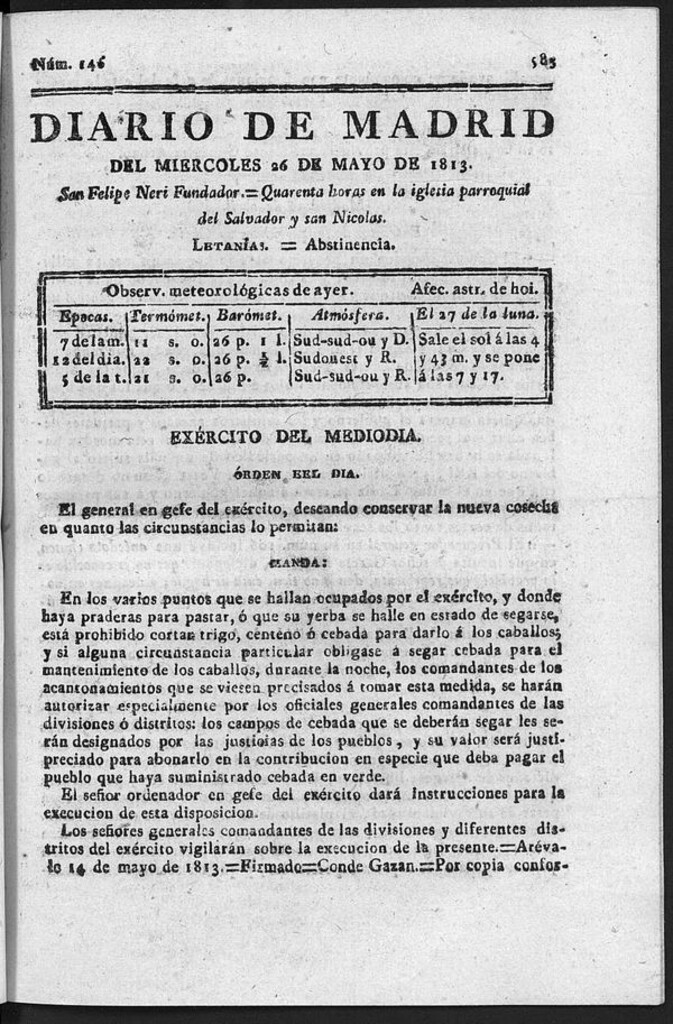 Miniatura de Diario de Madrid del Miércoles 26 de Mayo de 1813