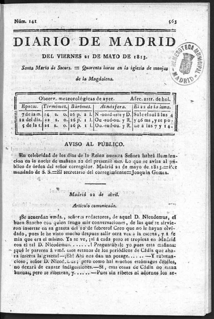 Miniatura de Diario de Madrid del Viernes 21 de Mayo de 1813