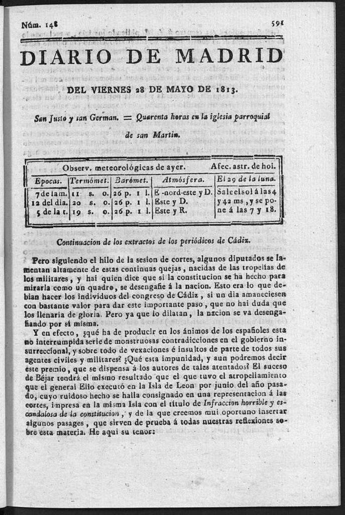 Miniatura de Diario de Madrid del Viernes 28 de Mayo de 1813