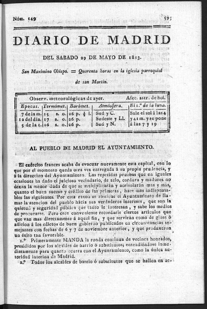 Miniatura de Diario de Madrid del Sábado 29 de Mayo de 1813
