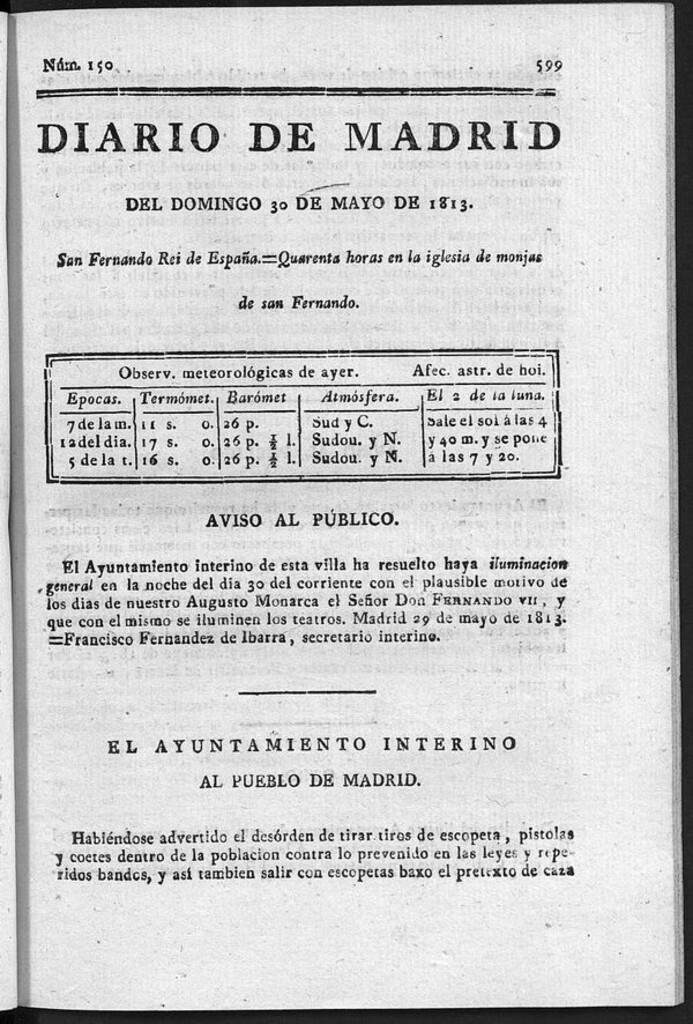 Miniatura de Diario de Madrid del Domingo 30 de Mayo de 1813