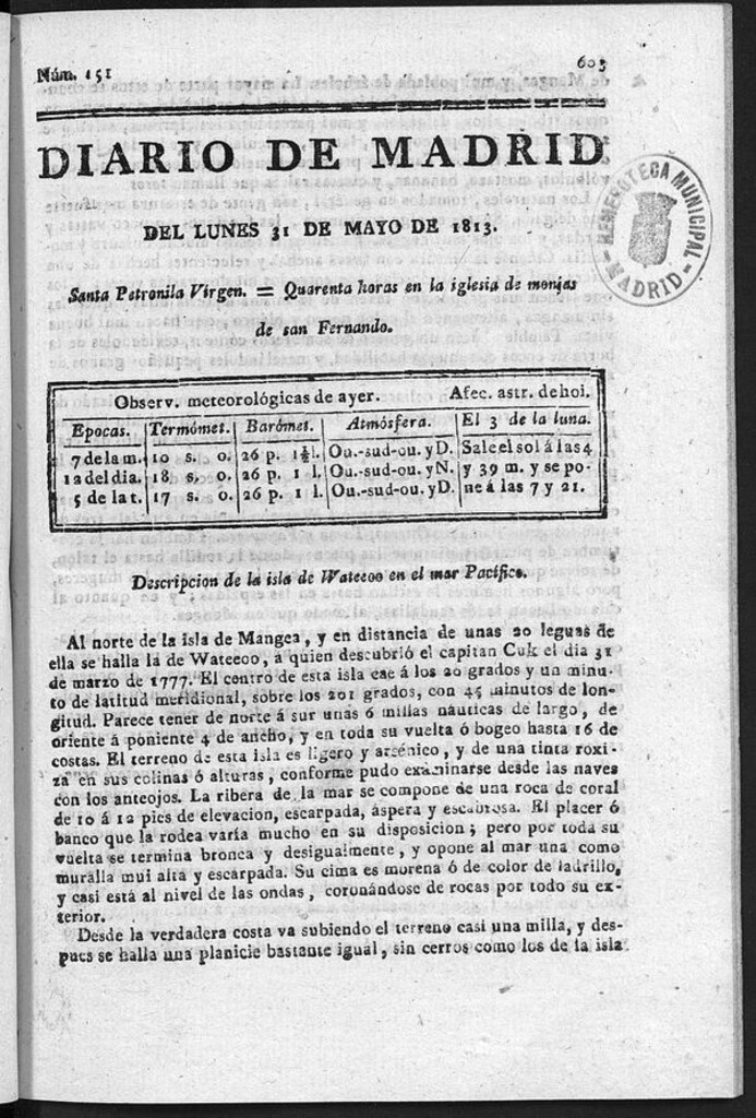 Miniatura de Diario de Madrid del Lunes 31 de Mayo de 1813