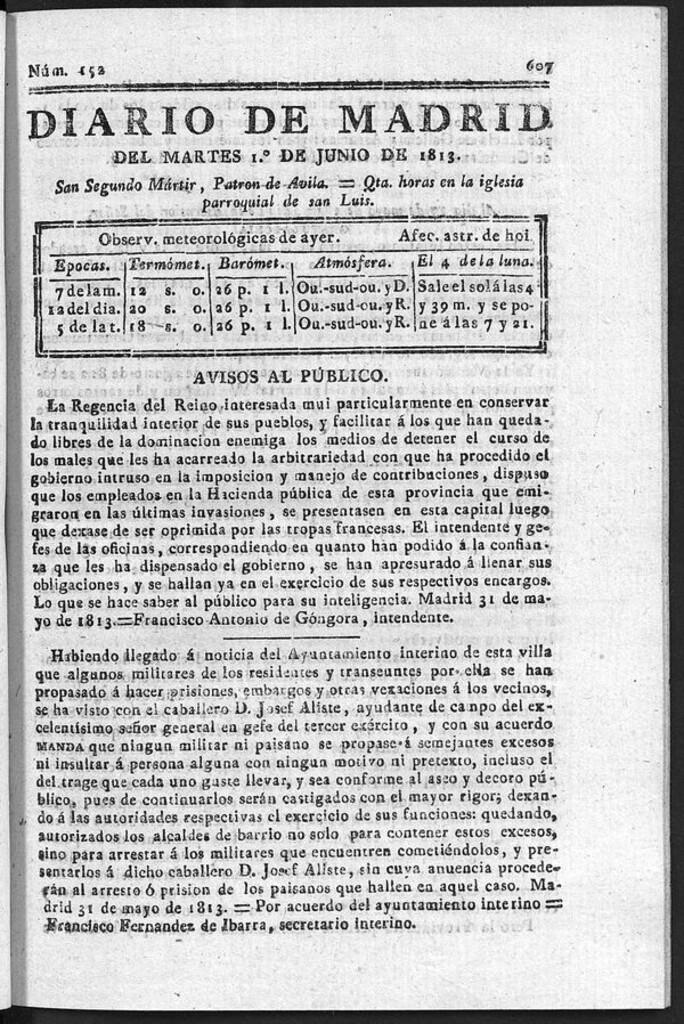 Miniatura de Diario de Madrid del Martes 1 de Junio de 1813