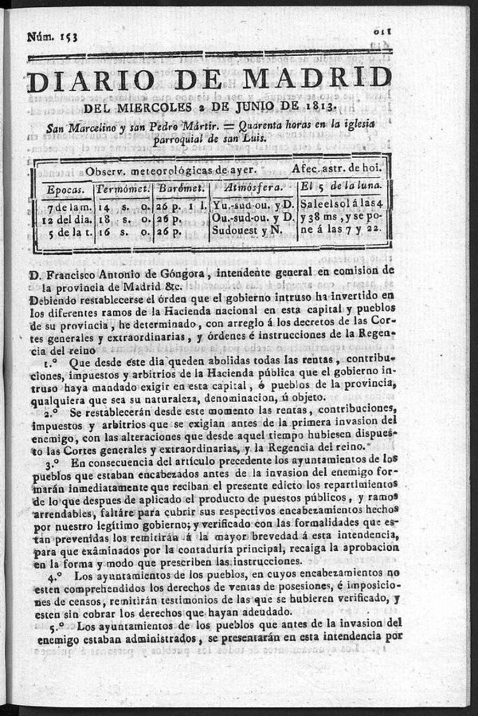 Miniatura de Diario de Madrid del Miércoles 2 de Junio de 1813