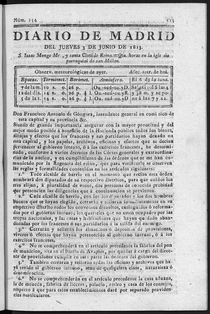 Miniatura de Diario de Madrid del Jueves 3 de Junio de 1813