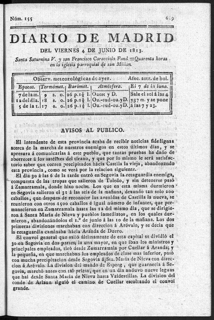 Miniatura de Diario de Madrid del Viernes 4 de Junio de 1813