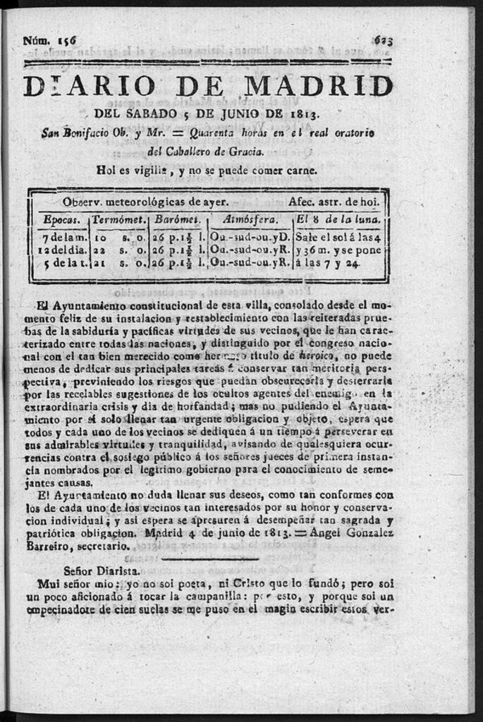 Miniatura de Diario de Madrid del Sábado 5 de Junio de 1813
