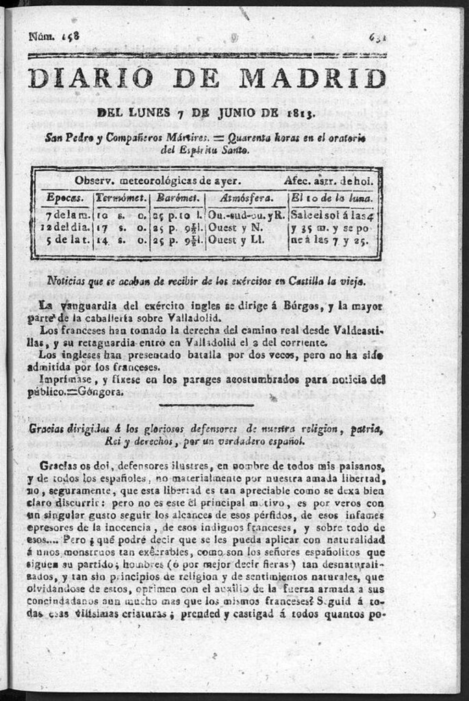 Miniatura de Diario de Madrid del Lunes 7 de Junio de 1813