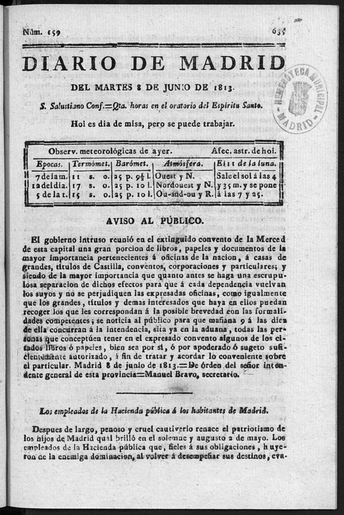 Miniatura de Diario de Madrid del Martes 8 de Junio de 1813