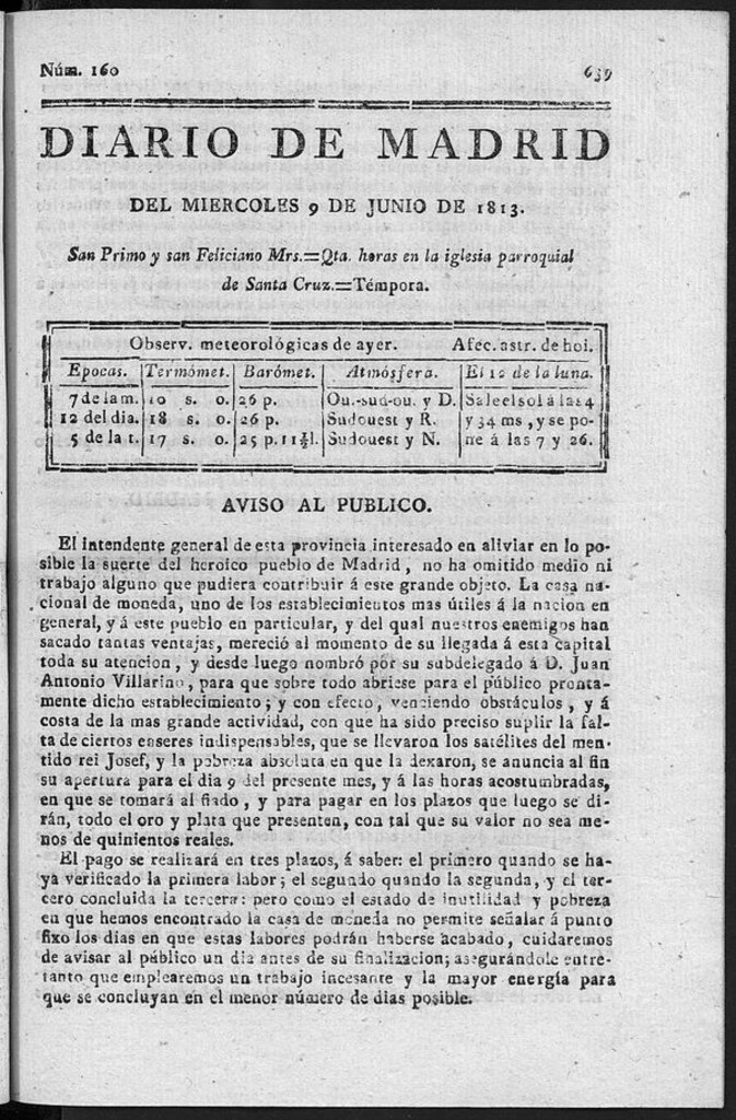 Miniatura de Diario de Madrid del Miércoles 9 de Junio de 1813