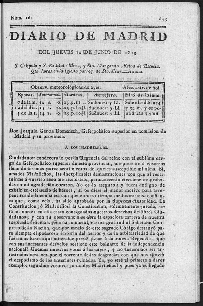 Miniatura de Diario de Madrid del Jueves 10 de Junio de 1813