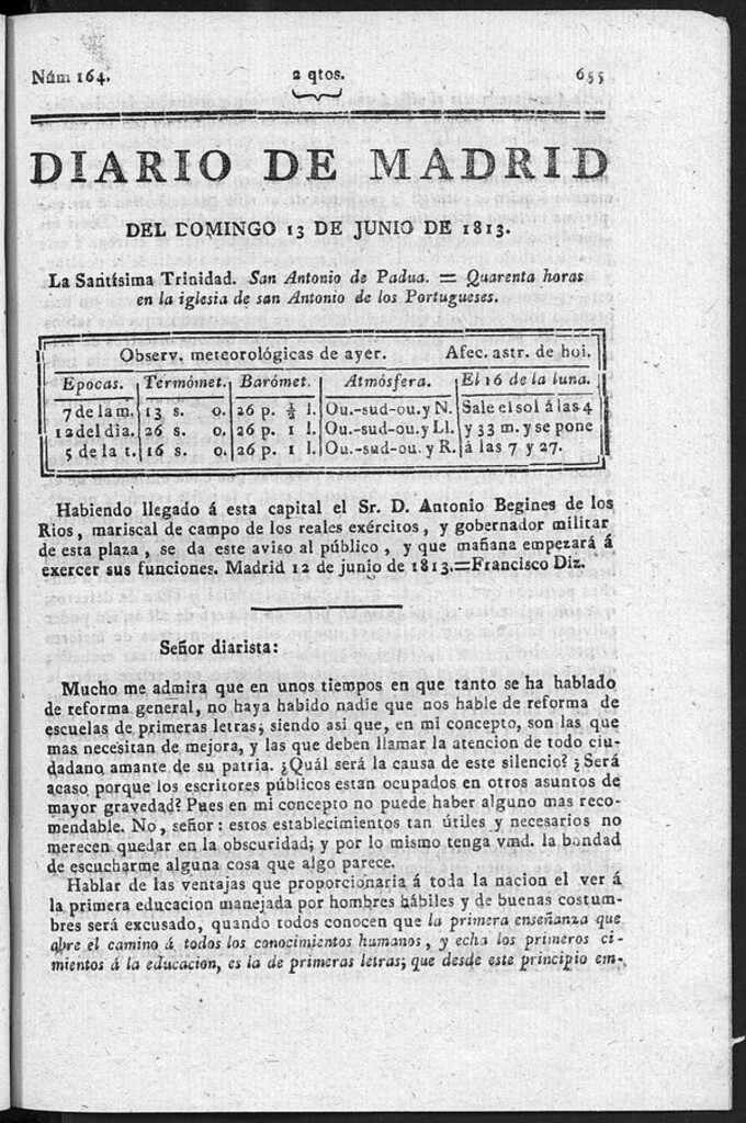 Miniatura de Diario de Madrid del Domindo 13 de Junio de 1813