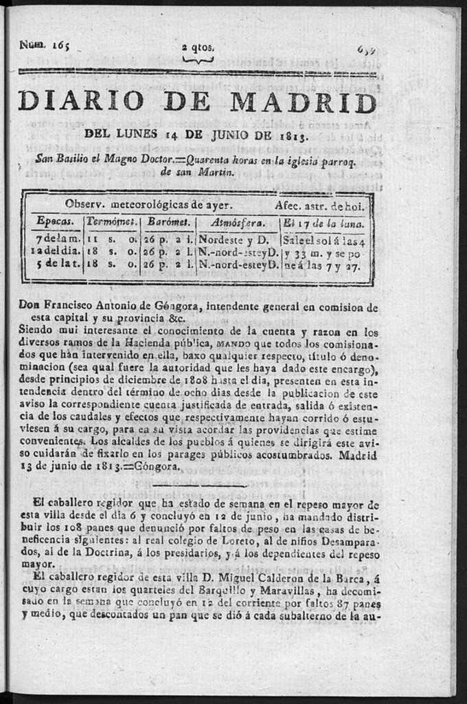 Miniatura de Diario de Madrid del Lunes 14 de Junio de 1813