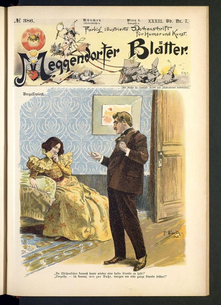Miniatura de Meggendorfer´s Humoristiche Blätter de 1897 Band XXXIII, nº 386