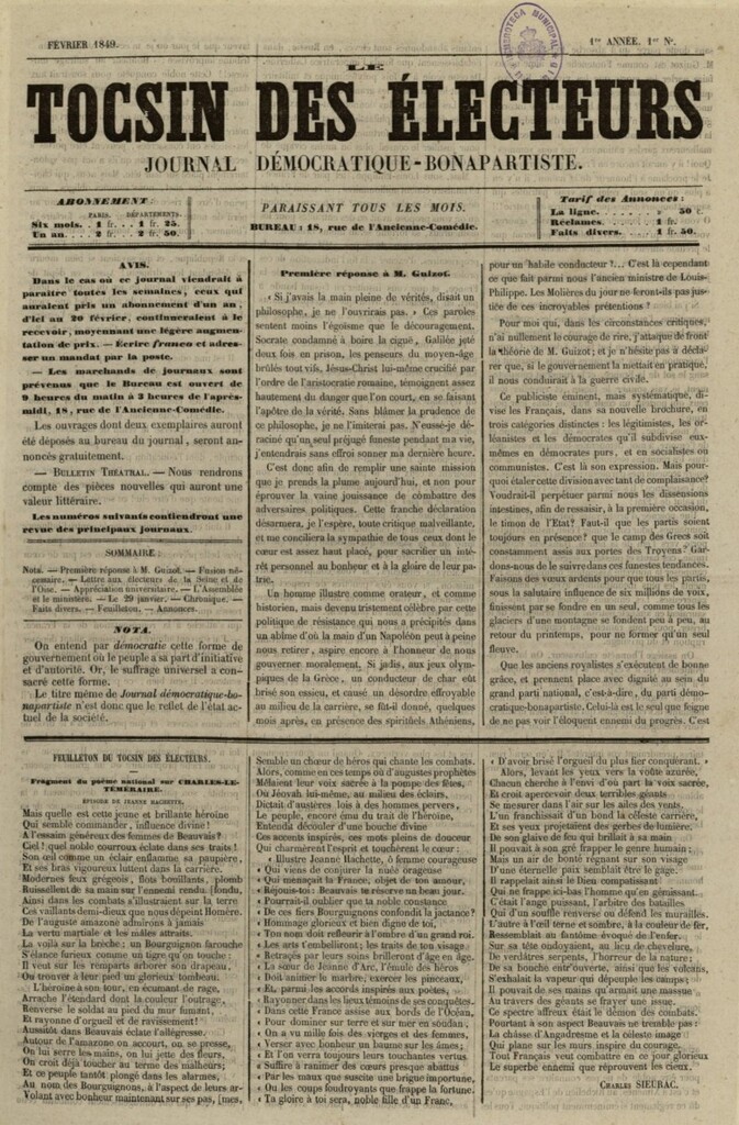 Miniatura de Le Tócsin des Électeurs de febrero de 1849, nº 1