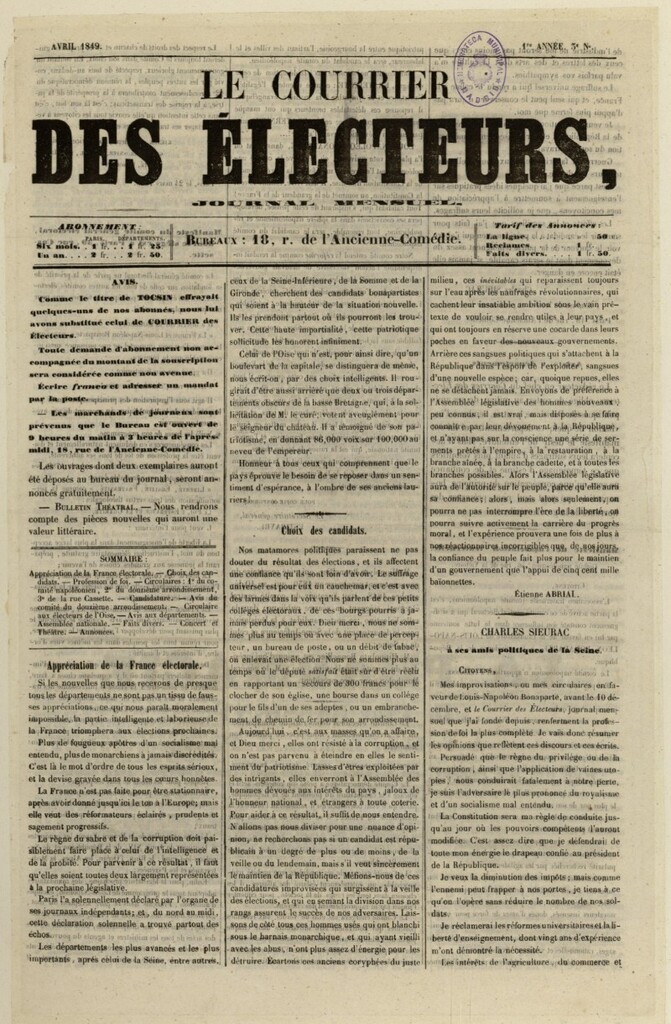 Miniatura de Le Tócsin des Électeurs de abril de 1849, nº 3
