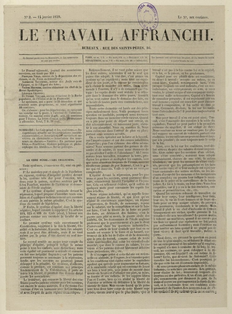 Miniatura de Le Travail Affranchi del 14 de enero de 1849, nº 2