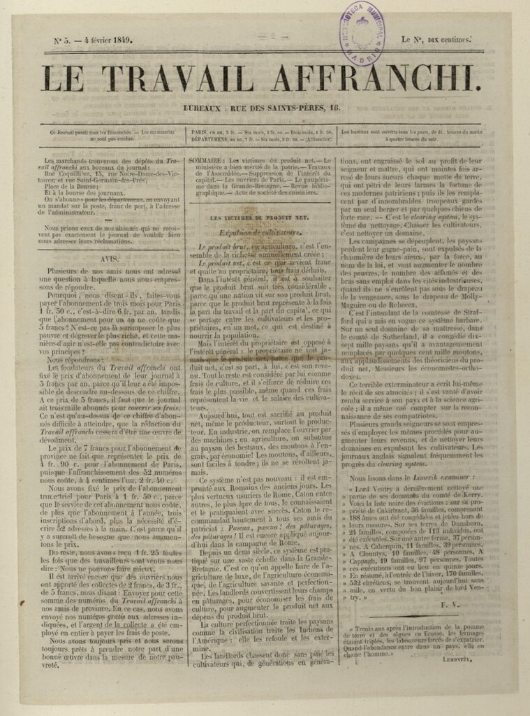 Miniatura de Le Travail Affranchi del 4 de febrero de 1849, nº 5