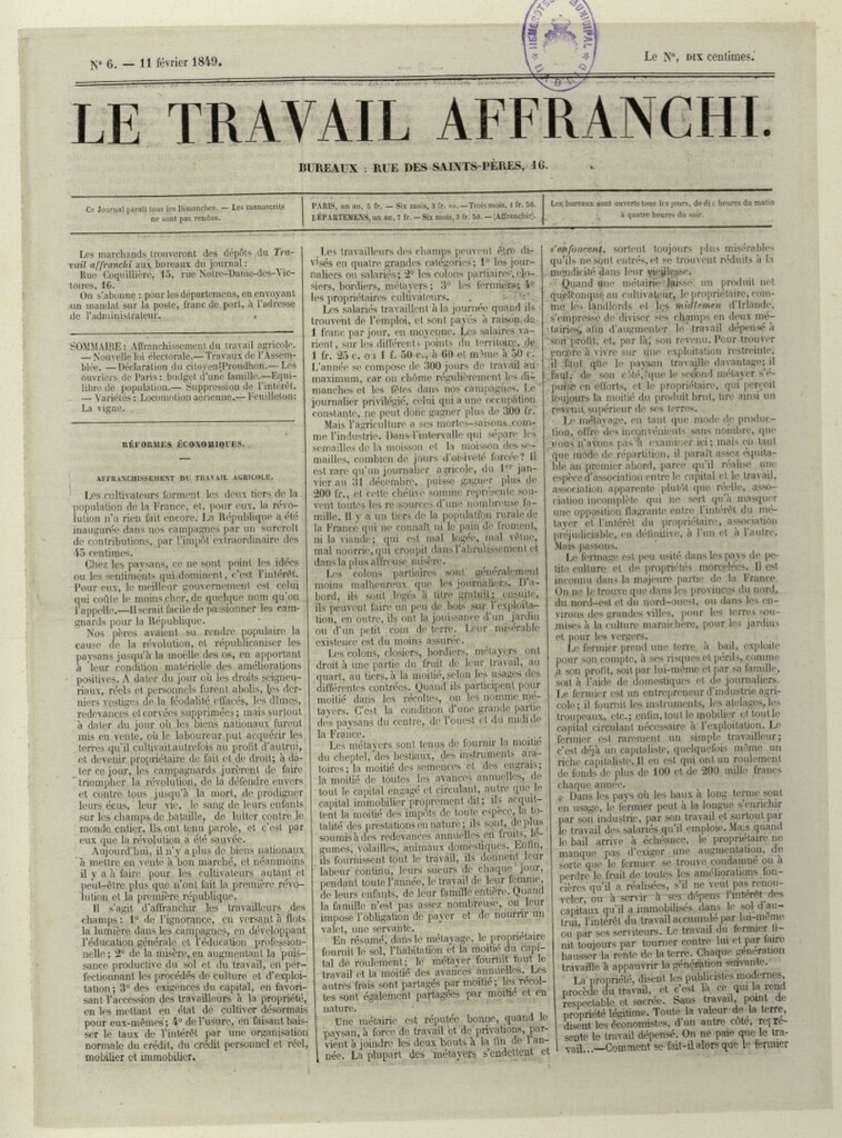 Miniatura de Le Travail Affranchi del 11 de febrero de 1849, nº 6