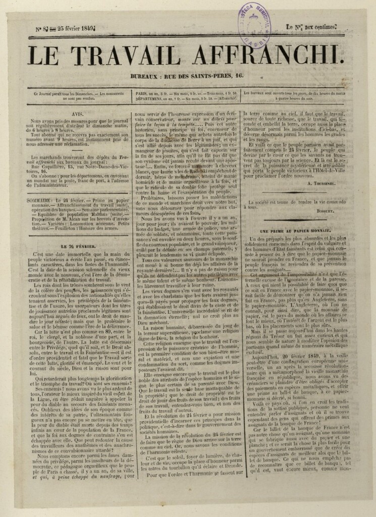 Miniatura de Le Travail Affranchi del 25 de febrero de 1849, nº 8