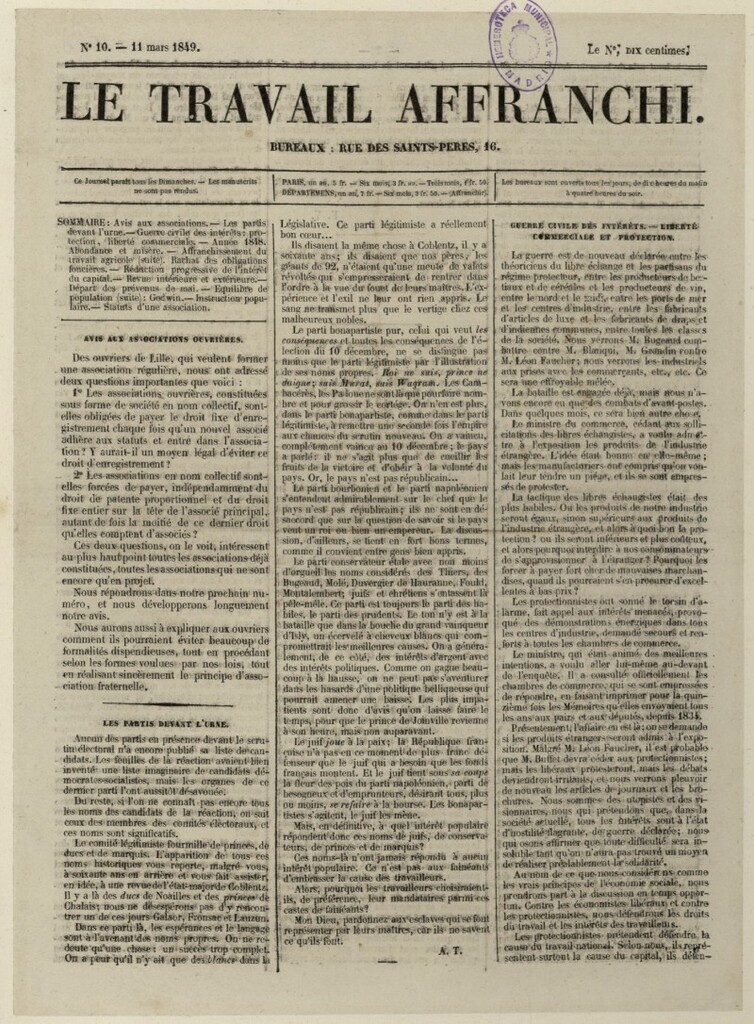 Miniatura de Le Travail Affranchi del 11 de marzo de 1849, nº 10
