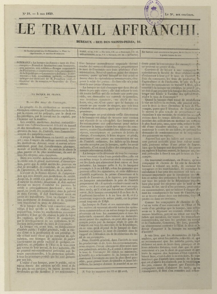 Miniatura de Le Travail Affranchi del 4 de mayo de 1849, nº 18