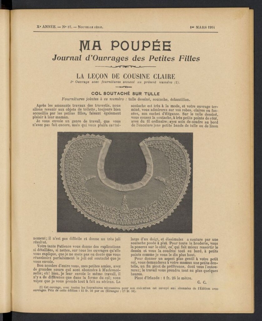 Miniatura de Ma Poupée: journal des ouvrages des petites filles del 1 de marzo de 1914, nº 87