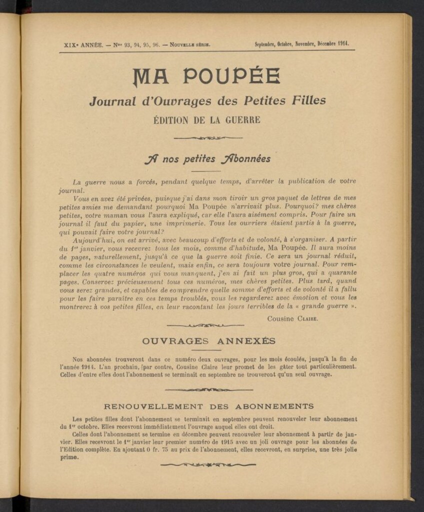 Miniatura de Ma Poupée: journal des ouvrages des petites filles del 1 de septiembre a diciembre de 1914, nº 93-96