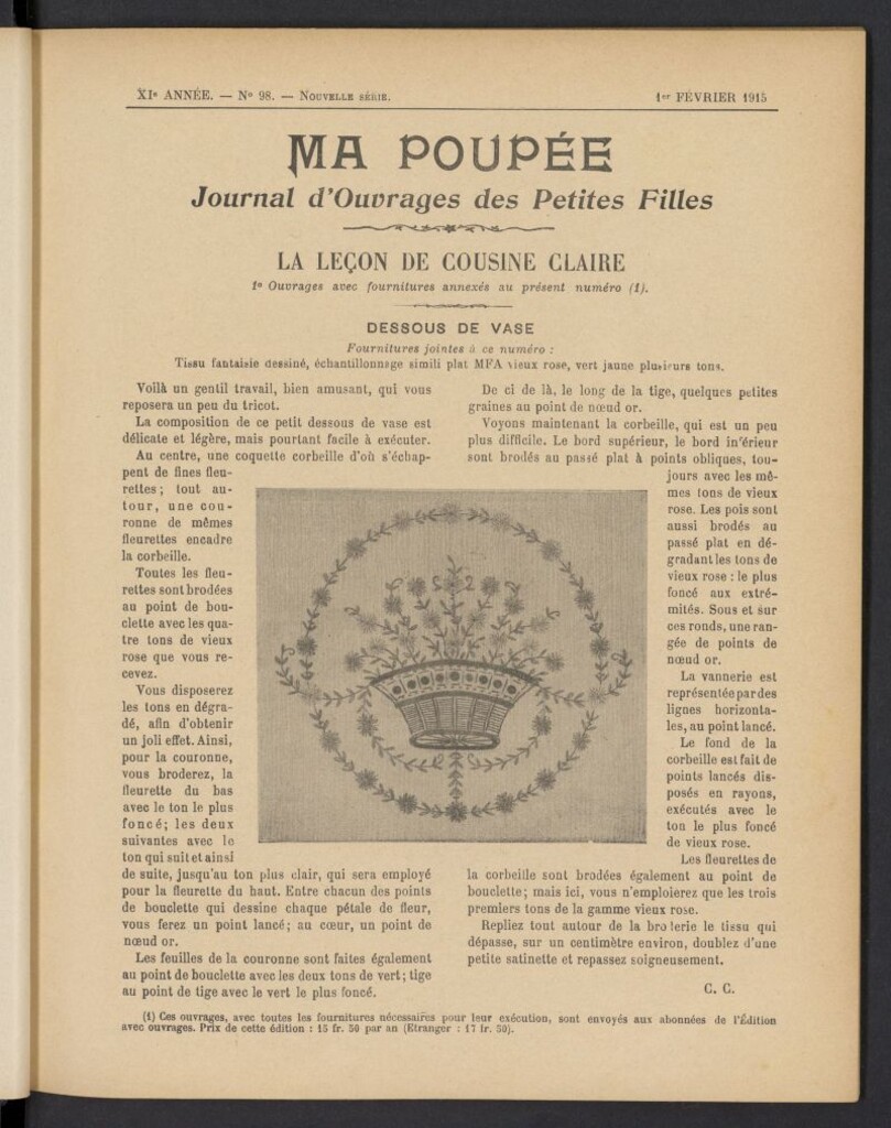 Miniatura de Ma Poupée: journal des ouvrages des petites filles del 1 de febrero de 1915, nº 98