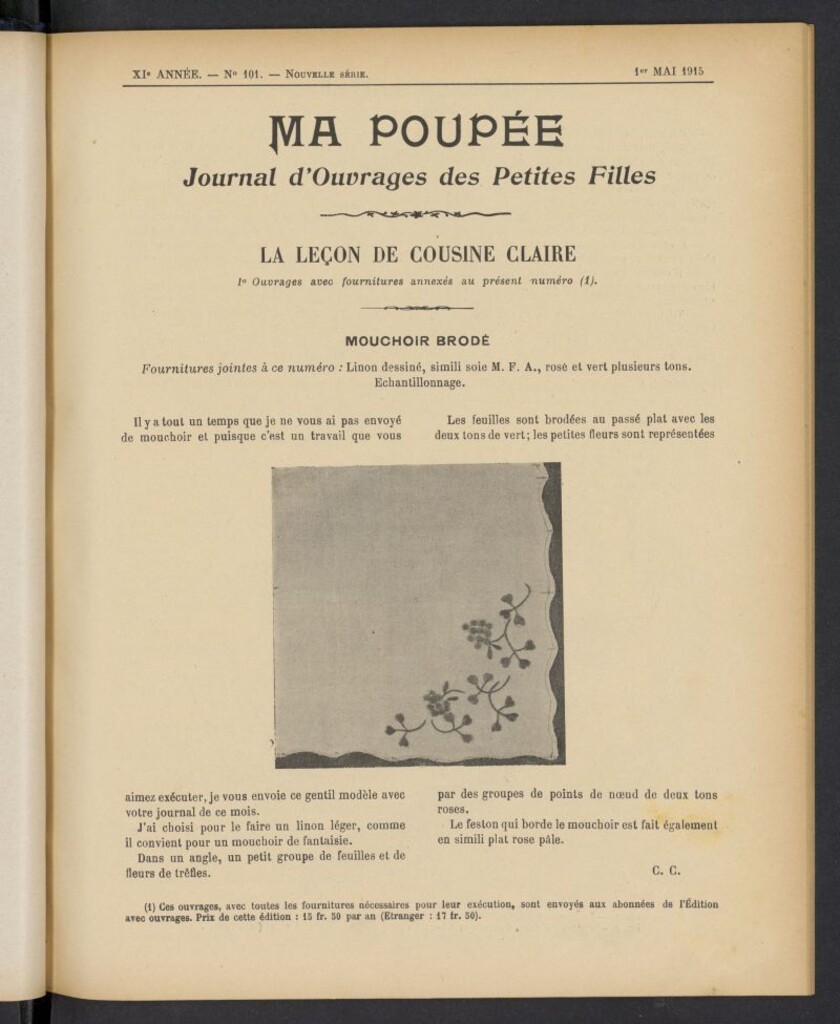 Miniatura de Ma Poupée: journal des ouvrages des petites filles del 1 de mayo de 1915, nº 101