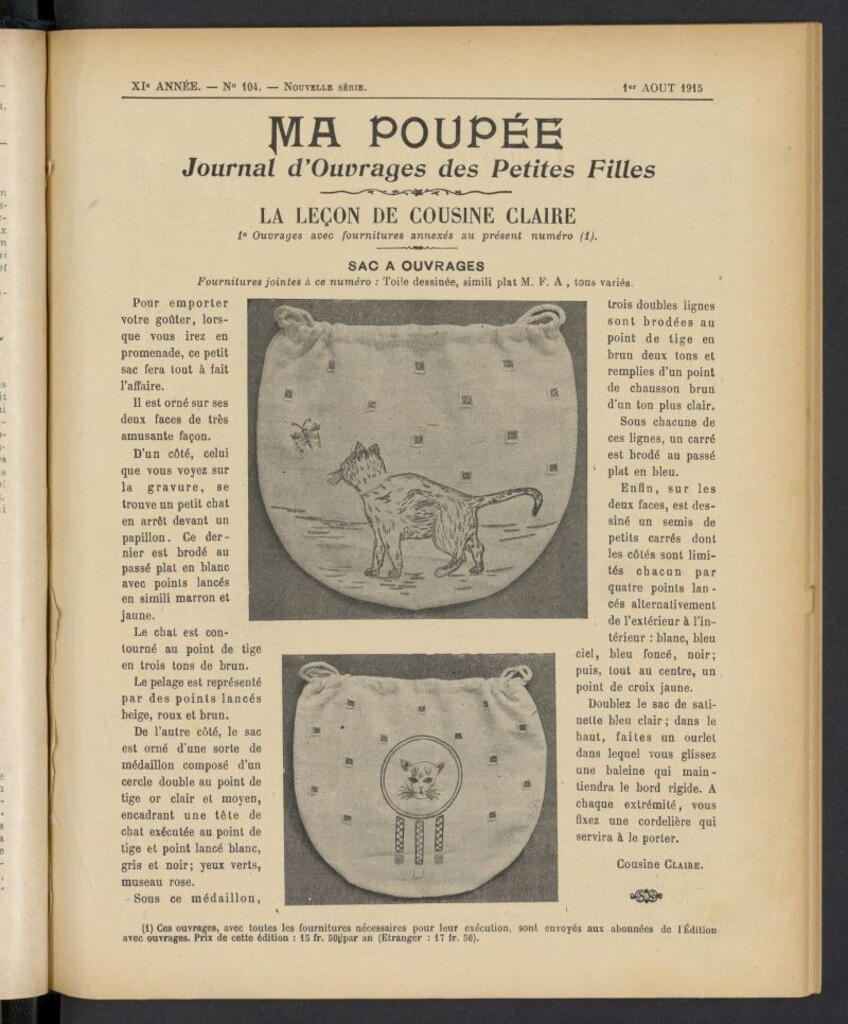 Miniatura de Ma Poupée: journal des ouvrages des petites filles del 1 de agosto de 1915, nº 104