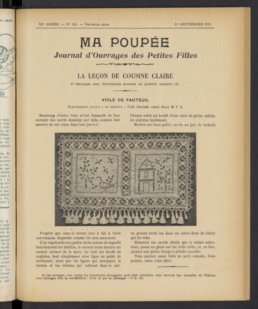 Miniatura de Ma Poupée: journal des ouvrages des petites filles del 1 de septiembre de 1915, nº 105