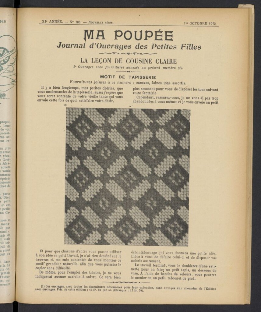 Miniatura de Ma Poupée: journal des ouvrages des petites filles del 1 de octubre de 1915, nº 106