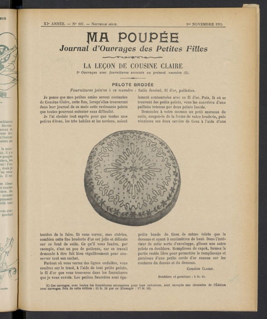 Miniatura de Ma Poupée: journal des ouvrages des petites filles del 1 de noviembre de 1915, nº 107