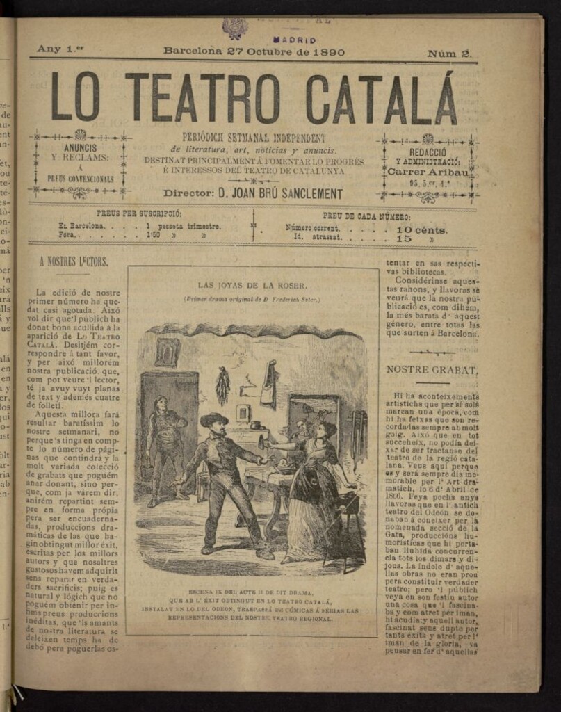 Miniatura de Lo Teatro Catalá del 27 de octubre de 1890, nº 2