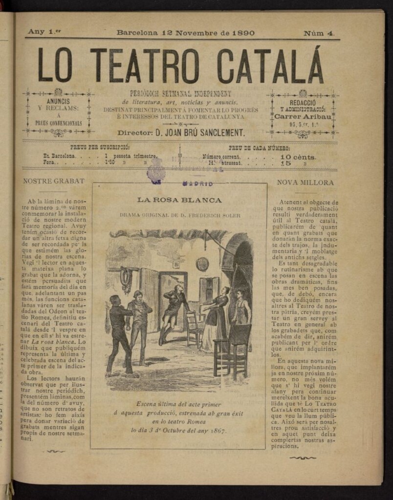 Miniatura de Lo Teatro Catalá del 12 de noviembre de 1890, nº 4