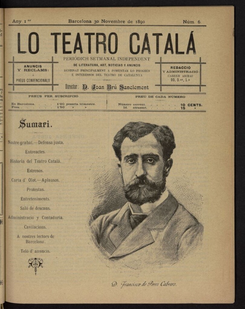Miniatura de Lo Teatro Catalá del 30 de noviembre de 1890, nº 6