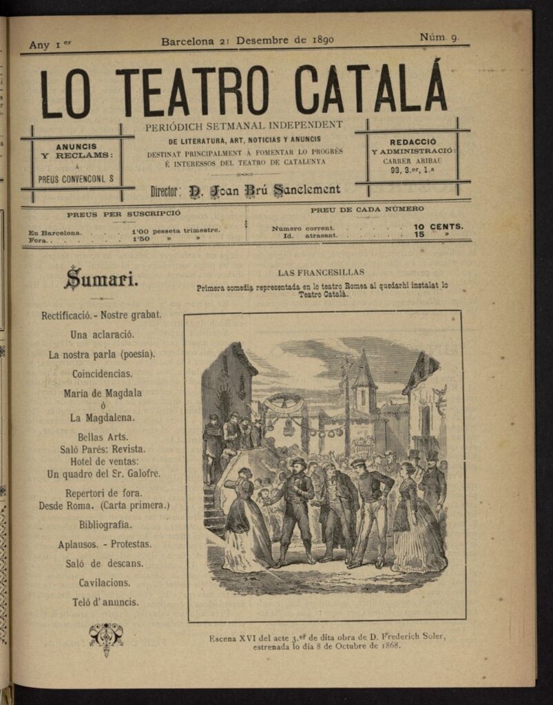 Miniatura de Lo Teatro Catalá del 21 de diciembre de 1890, nº 9