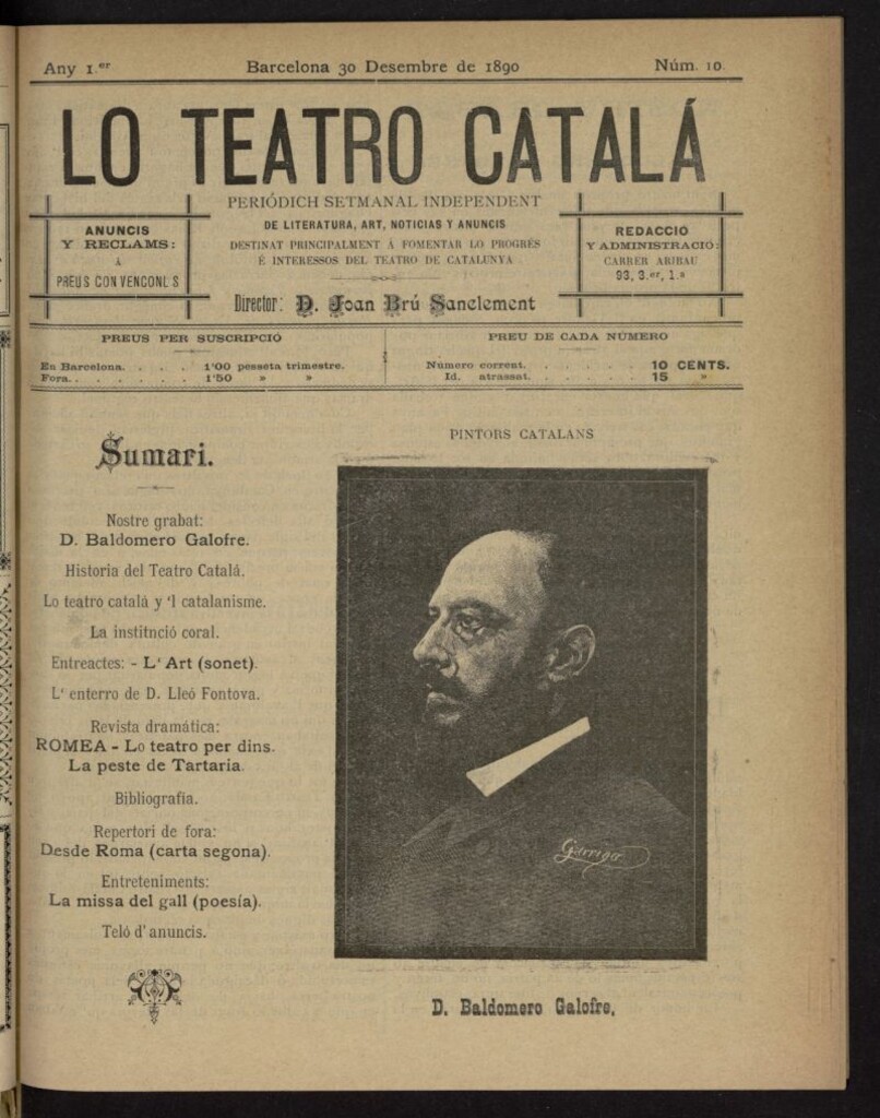 Miniatura de Lo Teatro Catalá del 30 de diciembre de 1890, nº 10