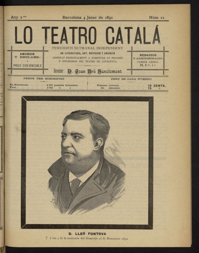 Miniatura de Lo Teatro Catalá del 4 de enero de 1891, nº 11