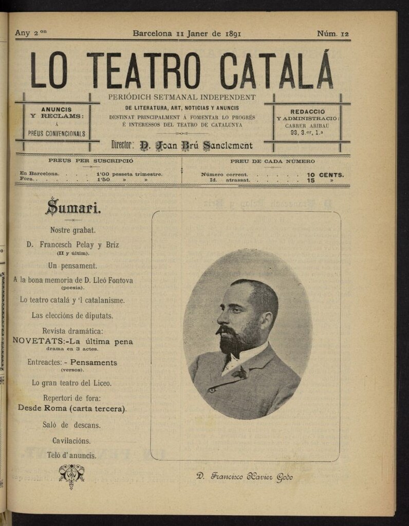 Miniatura de Lo Teatro Catalá del 11 de enero de 1891, nº 12