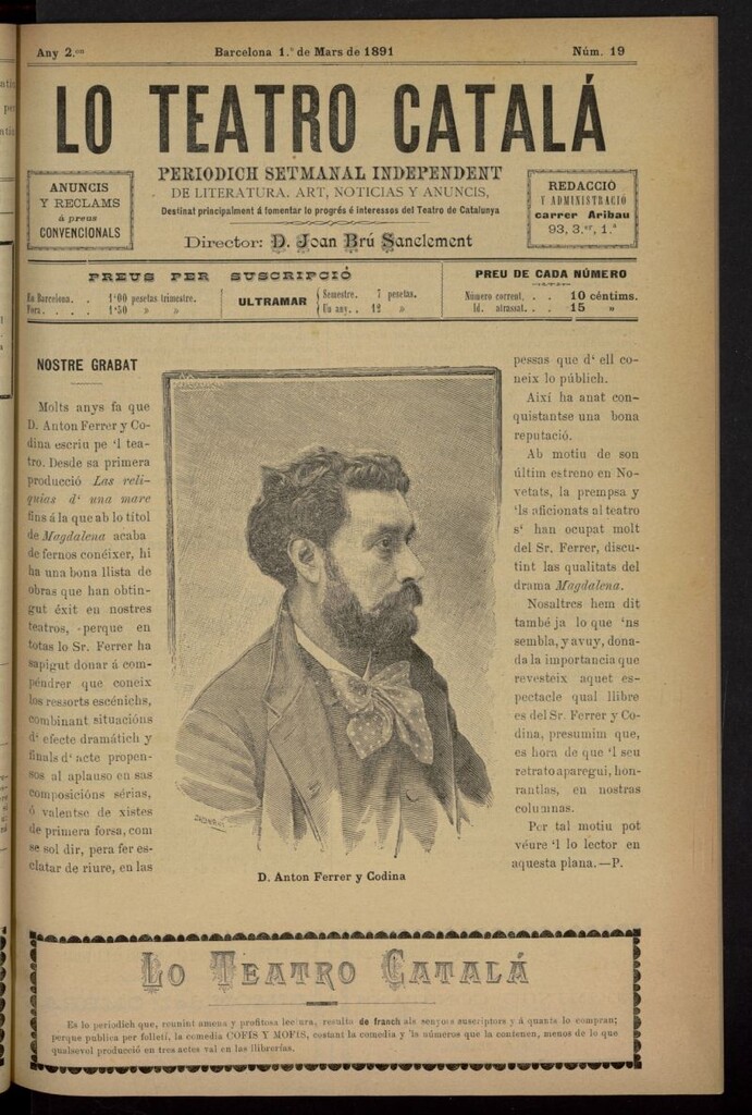 Miniatura de Lo Teatro Catalá del 1 de marzo de 1891, nº 19