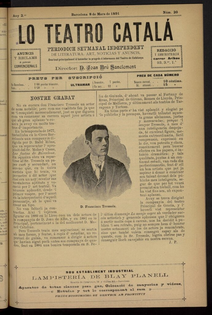 Miniatura de Lo Teatro Catalá del 8 de marzo de 1891, nº 20