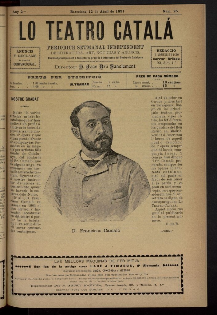 Miniatura de Lo Teatro Catalá del 12 de abril de 1891, nº 25
