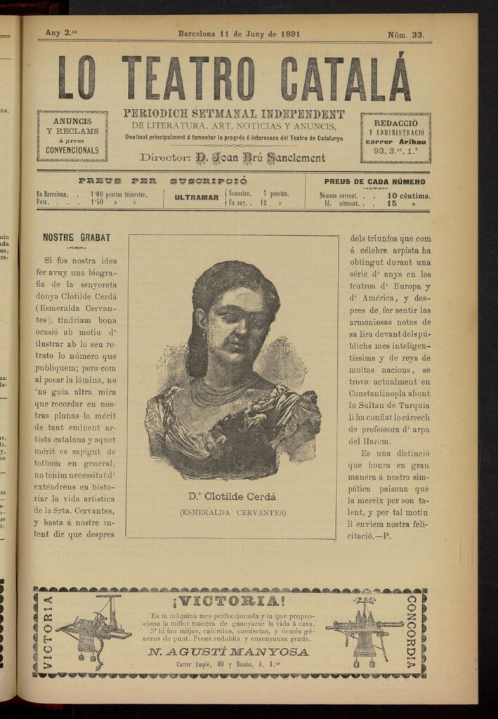 Miniatura de Lo Teatro Catalá del 11 de junio de 1891, nº 33