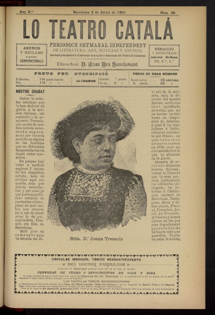 Miniatura de Lo Teatro Catalá del 2 de julio de 1891, nº 36